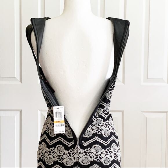 Material Girl Dress Brooklyn Caviar Black Faux Leather Lace Cut Out Mini Small - Picture 7 of 13